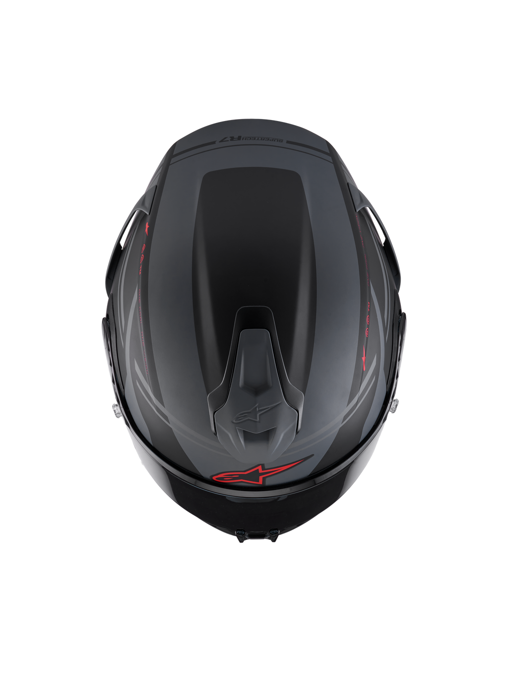 Alpinestars S-R7 A-Core Helm ECE06, Integral-Motorradhelm, Draufsicht mit aerodynamischem Spoiler und Belüftung, Mattschwarz, Grau und Rot