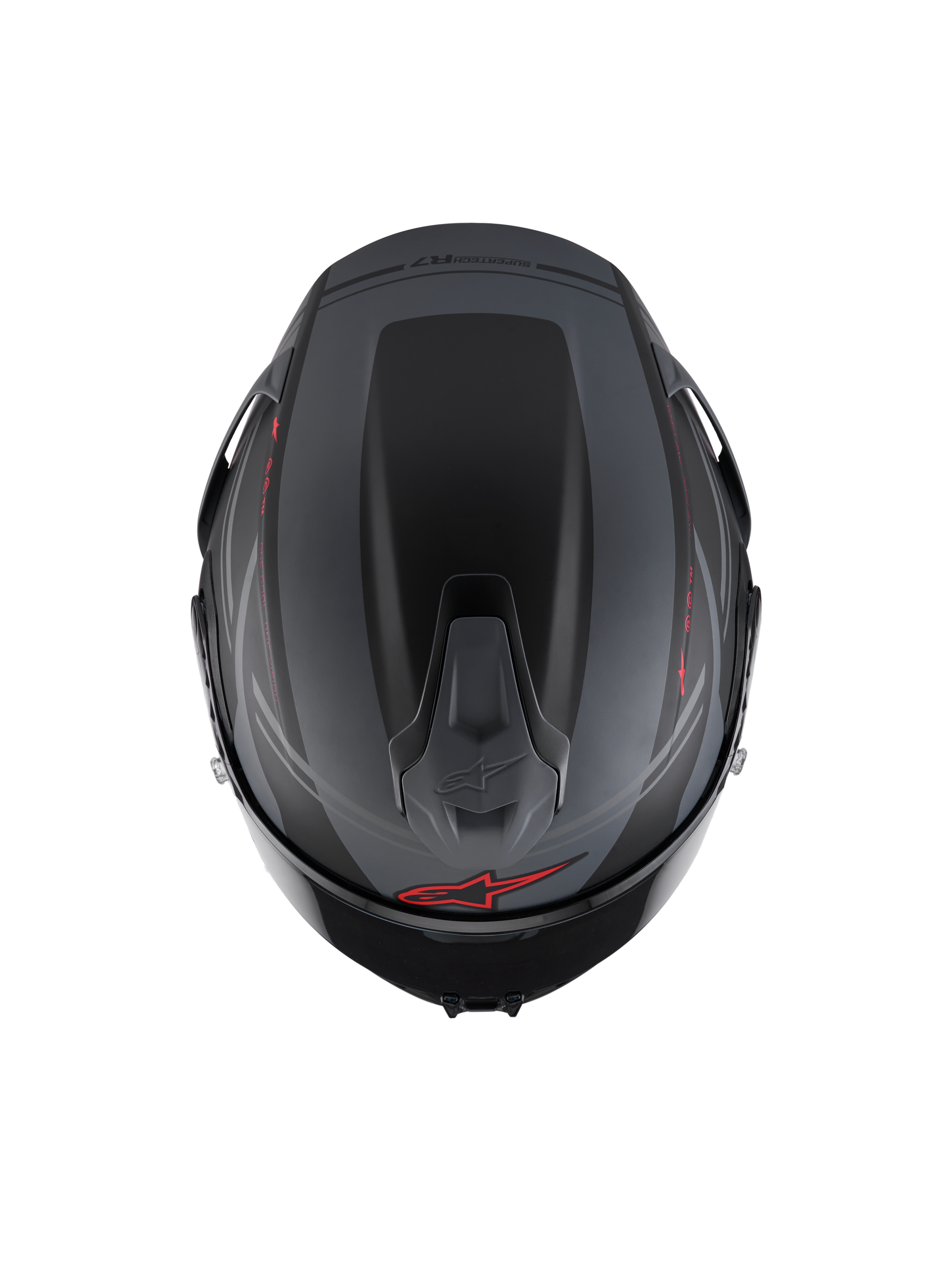 Alpinestars S-R7 A-Core Helm ECE06, Integral-Motorradhelm, Draufsicht mit aerodynamischem Spoiler und Belüftung, Mattschwarz, Grau und Rot