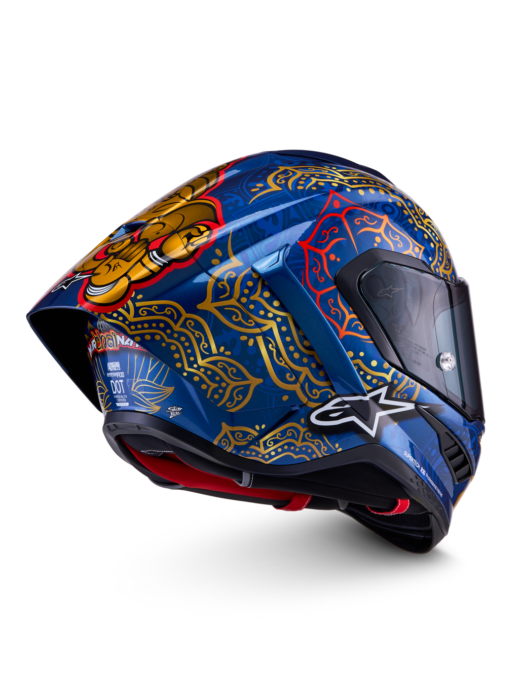 Alpinestars Supertech R10 Martinator Thai Helm, Renn-Integralhelm, Blau und Gold, Carbonschale, FIM- und ECE-zertifiziert