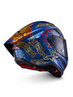 Alpinestars Supertech R10 Martinator Thai Helm, Renn-Integralhelm, Blau und Gold, Carbonschale, FIM- und ECE-zertifiziert