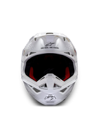 Alpinestars Supertech M10 Solid Helmet ECE 22.06, white glossy motocross helmet, front view with red and black interior padding