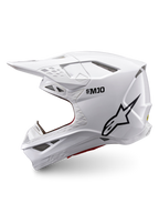 Alpinestars Supertech M10 Solid Helmet ECE 22.06, white glossy full-face motocross helmet with black logo, side profile and multiple ventilation ports