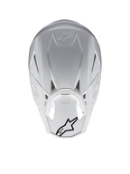 Alpinestars Supertech M10 Solid Helmet ECE 22.06, white glossy motocross helmet, rear view with ventilation ports and black Alpinestars logos, carbon and aramid composite shell