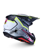 Alpinestars S-M7 Blaster Helm ECE06, Motocross-Helm in Schwarz und Grau mit fluoreszierend gelben Akzenten, ECE-zertifiziert.