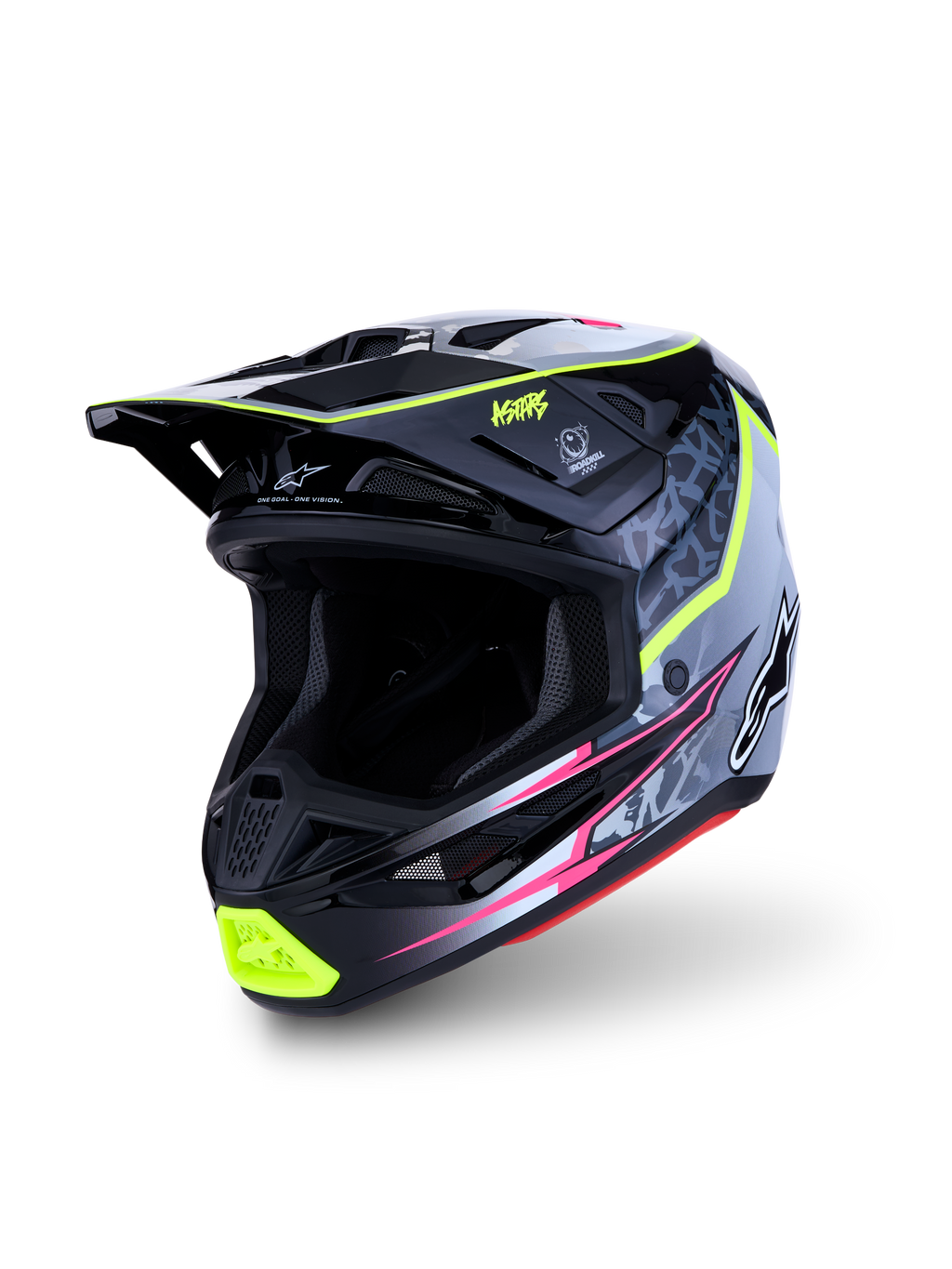Alpinestars S-M7 Blaster Motocross-Helm, Schwarz, Grau und fluoreszierendes Gelb, Verbundschale, ECE 22.06 zertifiziert.