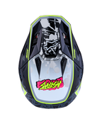 Alpinestars S-M7 Blaster Helm ECE06, Motocross-Helm in Schwarz und Gelb, Draufsicht mit aerodynamischer Schale und Grafiken.