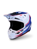 Alpinestars S-M7 Blaster Helm, glänzend Weiß, Blau und Rot, ECE 22.06 zertifizierter Motocross-Helm mit leichter Verbundschale.
