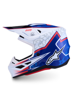 Alpinestars S-M7 Blaster Helm ECE06, Motocross-Helm, glänzend Blau und Weiß mit roten Akzenten, ECE 22.06 zertifiziert.