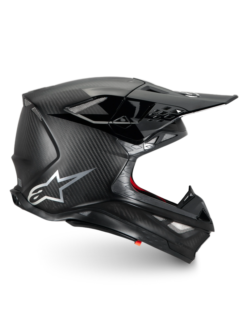 Alpinestars Supertech M10 Fame Helm, Motocross-Rennhelm aus mattem Carbon, Schwarz, ECE 22.06-zertifiziert.