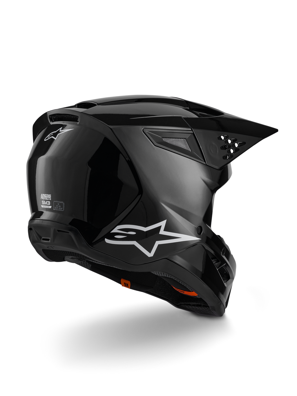 Alpinestars S-M3 Solid Helm, Motocross-Helm, Schwarz glänzend, mit einer thermo-injizierten Schale, integriertem Visier und High-Flow-Belüftungssystem, schlankes professionelles Design für den Offroad- und Enduro-Einsatz.