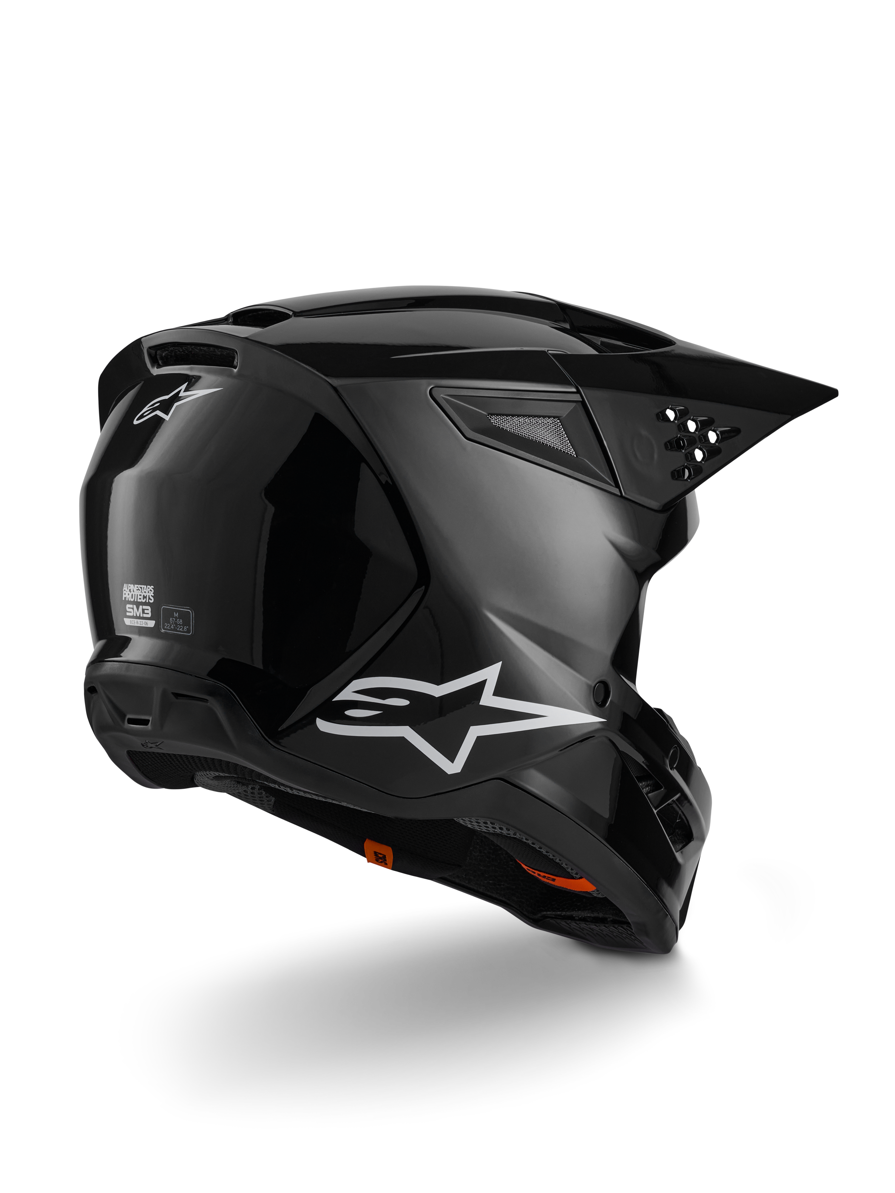 Alpinestars S-M3 Solid Helm, Motocross-Helm, Schwarz glänzend, mit einer thermo-injizierten Schale, integriertem Visier und High-Flow-Belüftungssystem, schlankes professionelles Design für den Offroad- und Enduro-Einsatz.