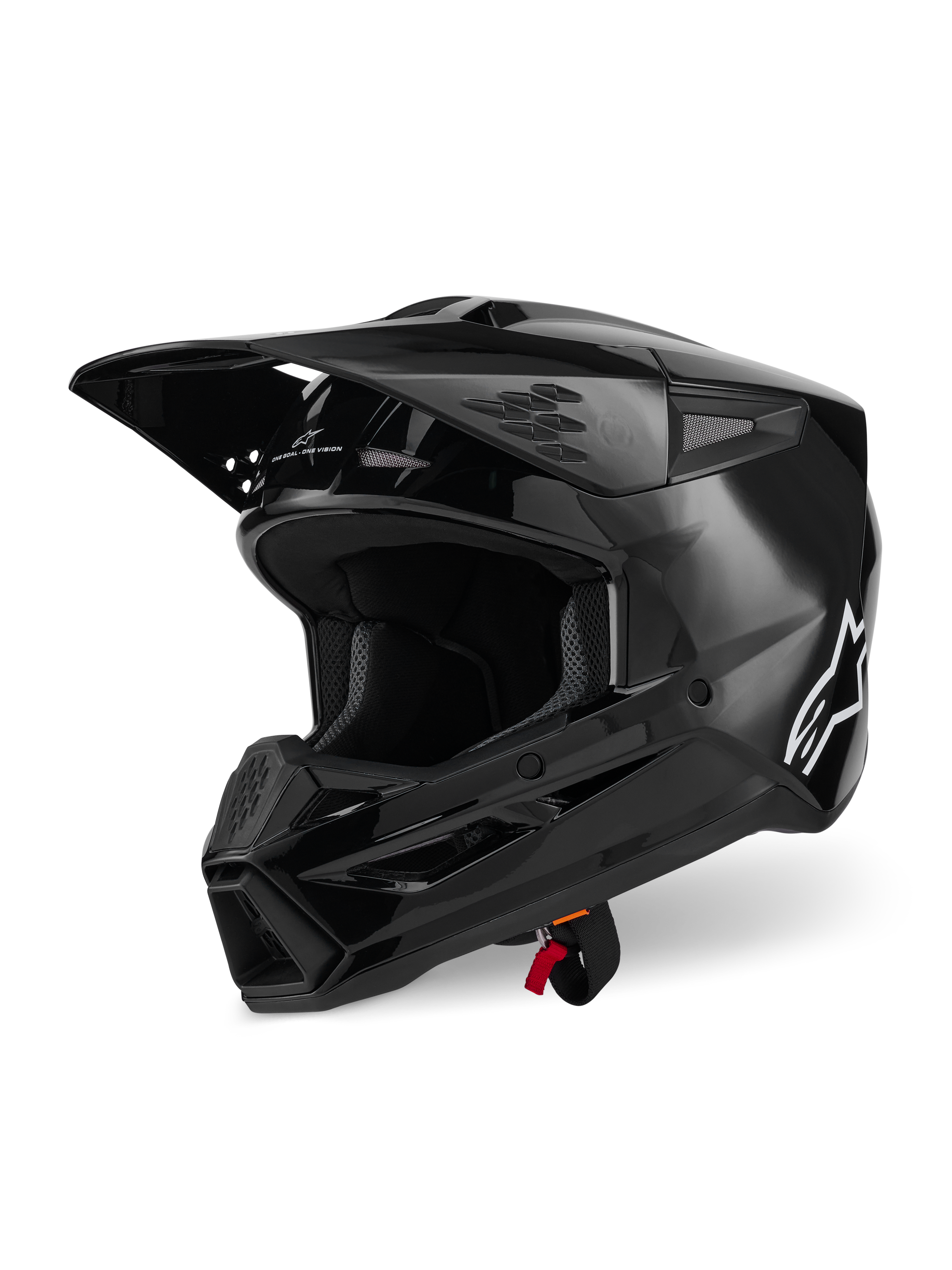 Alpinestars S-M3 Solid Helm ECE 22.06, Motocross-Helm, Schwarz glänzend, mit thermo-injizierter Schale, verstellbarem Visier und mehreren Belüftungsöffnungen, schlankes aerodynamisches Design für den Offroad-Rennsport
