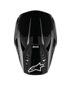 Alpinestars S-M3 Solid Helm, Motocross-Helm, Schwarz glänzend, Draufsicht mit weißem Alpinestars-Logo und SM3-Branding auf dem Visier, aerodynamisches Design, professioneller Offroad-Schutz
