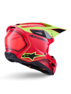Alpinestars S-M3 Fray Helmet ECE 22.06, Motocross Helmet, Red Yellow Fluo Black Glossy, rear three-quarter view showing sleek aerodynamic shell with multiple ventilation ports, neon yellow graphics, and bold black Alpinestars logo.