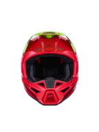 Alpinestars S-M3 Fray Helmet ECE 22.06, Motocross Helmet, Red and Yellow Fluo, front view with glossy finish, featuring multiple ventilation inlets and a prominent visor, high-performance protective gear for off-road riding