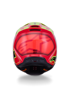 Alpinestars S-M3 Fray Helmet ECE 22.06, Motocross Helmet, Red Yellow Fluo Black Glossy, rear view featuring glossy aerodynamic shell with bold red and fluorescent yellow graphics, integrated ventilation ports and safety certification branding