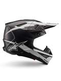 Alpinestars Supertech M10 Ampress Helm, Motocross-Rennhelm, Schwarz und Weiß Matt, aerodynamisches Profil mit weißen Blitz-Grafiken, mehrere Belüftungsöffnungen, verlängerter Sonnenschirm, Carbonfaser-Konstruktion mit mattem Finish