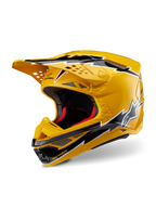 Alpinestars Supertech M10 Ampress Helm, Motocross-Helm, Gelb und Schwarz glänzend, mit Blitz-Grafiken, belüftetem Helmschirm und aerodynamischem Design, Hochleistungs-Offroad-Schutz.