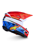 Alpinestars SM3 Falcon Helm ECE06, Motocross-Helm in Rot und Blau mit gelben Sternen, ECE 2206-zertifiziert für Offroad.