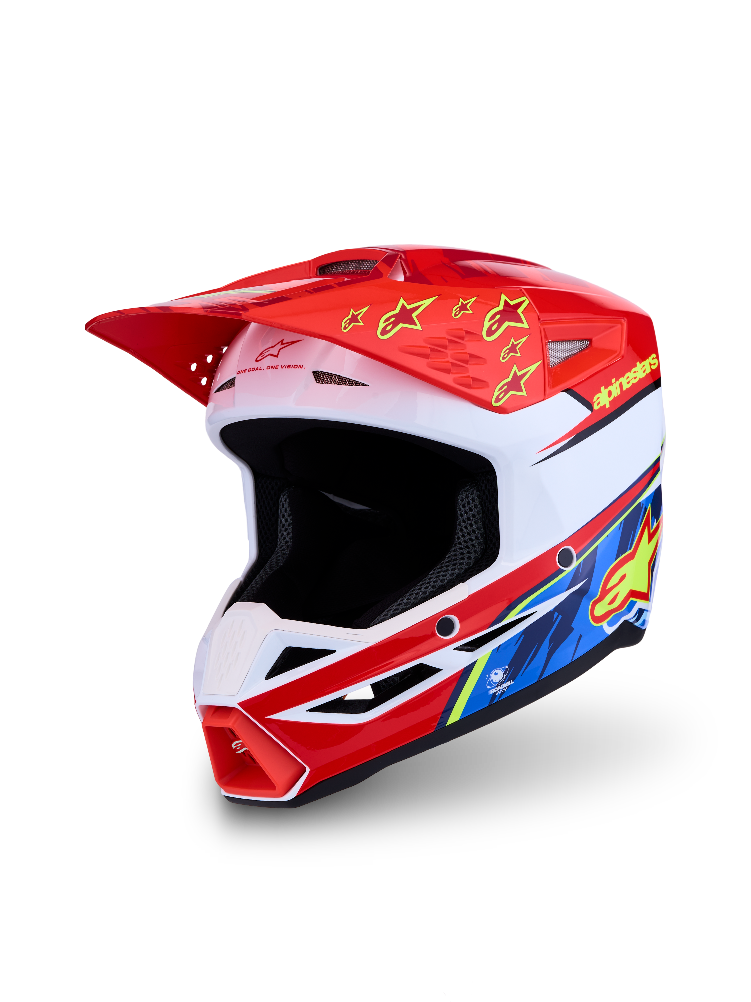 Alpinestars SM3 Falcon Helm ECE06, Motocrosshelm für MX und Offroad, Rot und Weiß mit gelben Details, ECE 2206-zertifiziert, fortschrittliche Belüftung und aerodynamische Schale