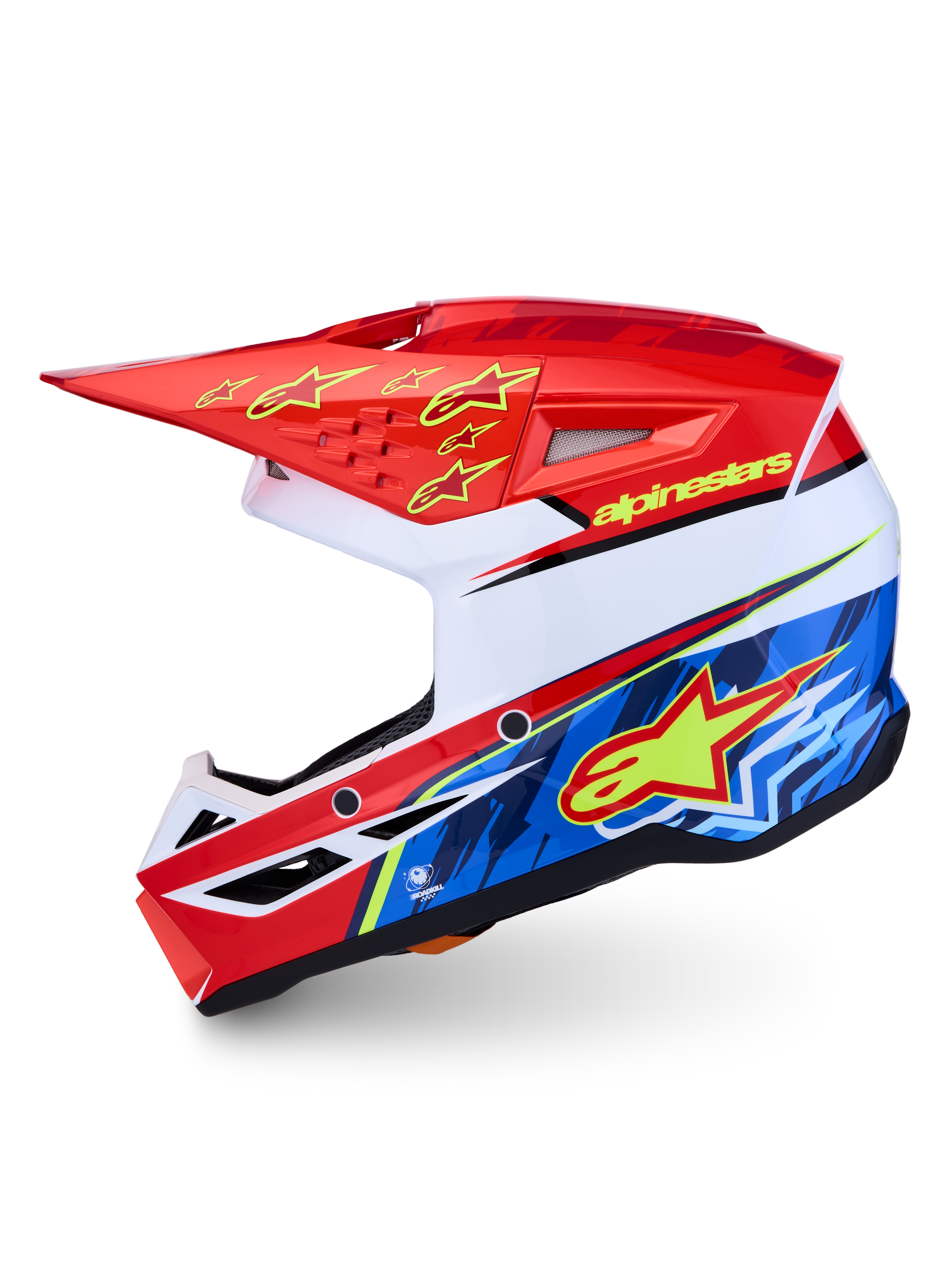 Alpinestars SM3 Falcon Helm ECE06, Motocross-Helm für MX und Enduro, Rot, Blau und Weiß, ECE 22.06-zertifiziert, mit patentiertem Visierfreigabesystem und thermoinjizierter Schale.