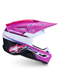 Alpinestars SM3 Falcon Helm ECE06, professioneller Motocrosshelm für Offroad-Sport, Lila und Weiß mit auffälligen neonrosa Akzenten, ECE-zertifiziert, seitliche Profilansicht