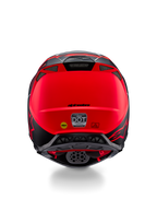 Alpinestars Supertech M10 Flood Helm, Rückansicht, Silber, Schwarz und fluoreszierendes Orange Matt, mit integrierten Abluftöffnungen, DOT- und ECE-Zertifizierungsaufklebern, gelbem Mips-Logo und schlankem aerodynamischem Profil für den Motocross-Rennsport