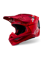 Alpinestars Supertech M10 Flood Helm, Motocross-Helm, Rot und Fluo-Rot in Matt und Glänzend, mit weißen Alpinestars-Logos, aerodynamisches Profil mit mehreren Belüftungsöffnungen, leichte Carbon-Verbundschale für Offroad-Rennen