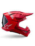 Alpinestars Supertech M10 Flood Helm, Motocross-Helm, Rot Fluo Rot Matt und Glänzend, Seitenprofil mit weißem Branding, mehreren mit Mesh bedeckten Belüftungsöffnungen und aerodynamischem Offroad-Renndesign