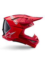 Alpinestars Supertech M10 Flood Helm, Motocross-Helm, Rot Fluo Rot Matt und Glänzend, Seitenprofil mit weißem Branding, mehreren mit Mesh bedeckten Belüftungsöffnungen und aerodynamischem Offroad-Renndesign