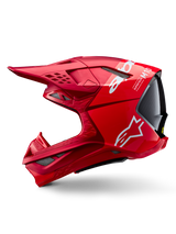 Alpinestars Supertech M10 Flood ECE 22.06 Helmet, Motocross Helmet, Red and Fluo Red with Matte and Glossy finish, side profile view showing aerodynamic shell design, multiple ventilation ports, and white Alpinestars branding.