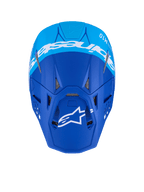 Alpinestars Supertech M10 Flood Helm, Motocross-Helm, Dunkelblau und Hellblau, Draufsicht mit weißem Alpinestars-Branding und Belüftungsöffnungen, professioneller Offroad-Rennhelm mit mattem Finish