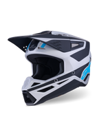Alpinestars S-M3 Heat Helm, Motocross-Helm, Silber, Blau und Schwarz Matt, mit aerodynamischem Visier, mehreren Belüftungsöffnungen und markanten grafischen Akzenten, Offroad-Motorradschutzausrüstung