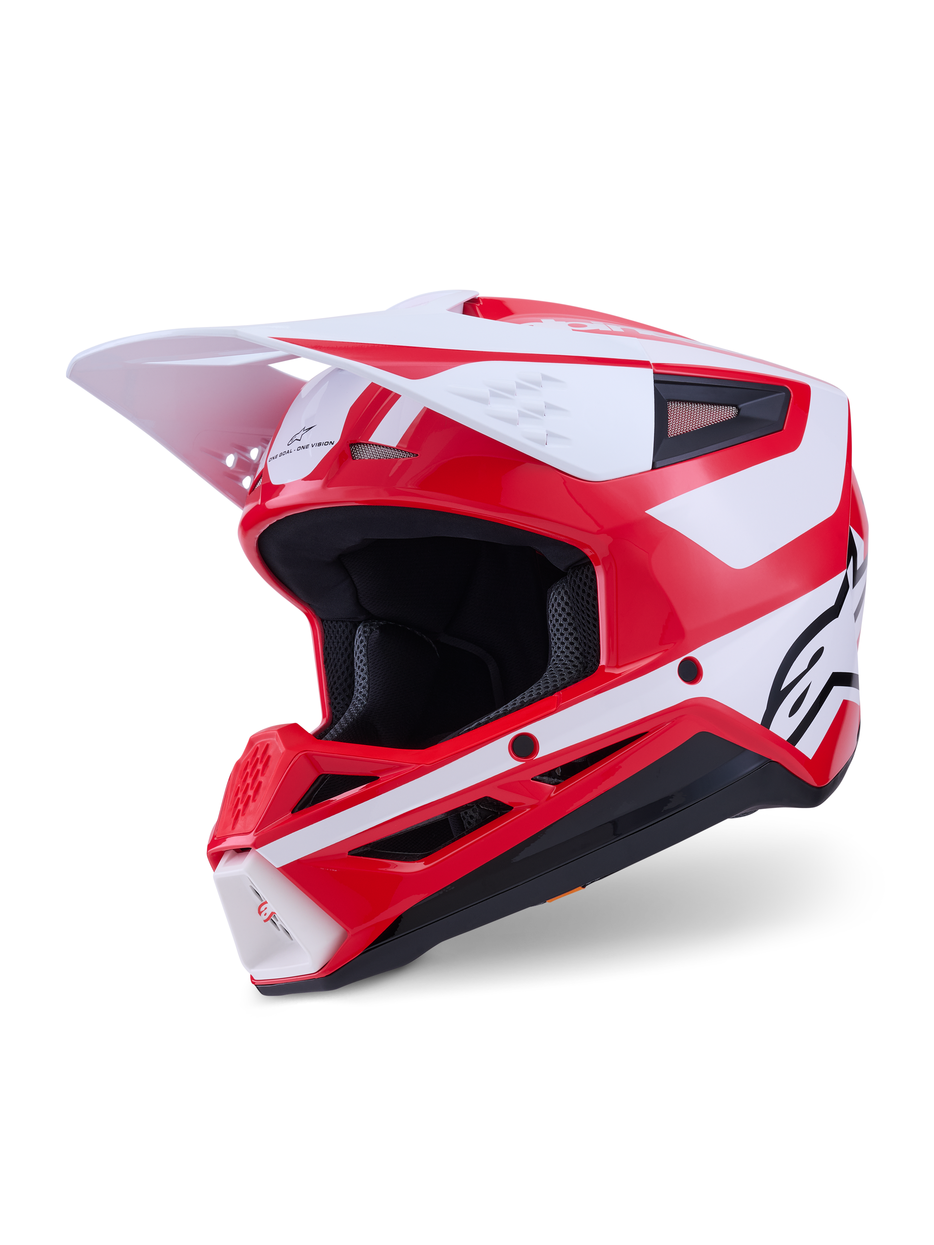 Alpinestars S-M3 Heat Helm, Motocross-Helm, Rot, Weiß, Schwarz, ECE-22.06-zertifiziert, glänzendes Finish, weißes Visier.