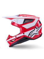 Alpinestars S-M3 Heat Helm, Motocross-Helm, Rot und Weiß glänzend, ECE 22.06 zertifiziert, Seitenprofil mit Astars-Logo.