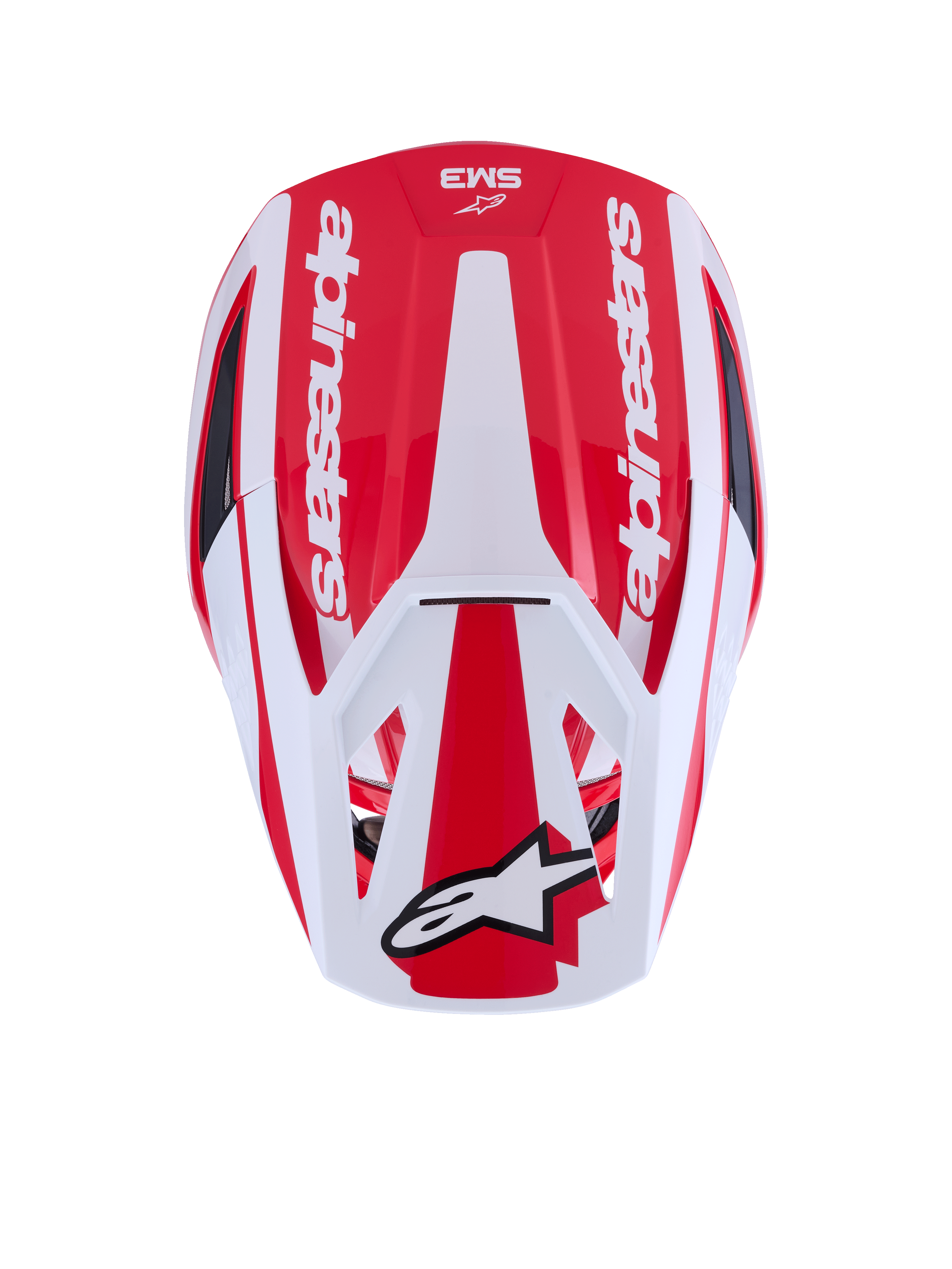 Alpinestars S-M3 Heat Helm, Motocross-Helm, Rot und Weiß, ECE 22.06-zertifiziert, Draufsicht der aerodynamischen Schale.