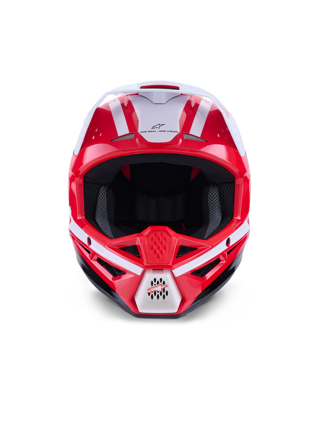 Alpinestars S-M3 Heat Helm, Motocross-Offroad-Helm, Rot, Weiß und Schwarz, ECE 22.06-zertifiziert, Frontansicht.