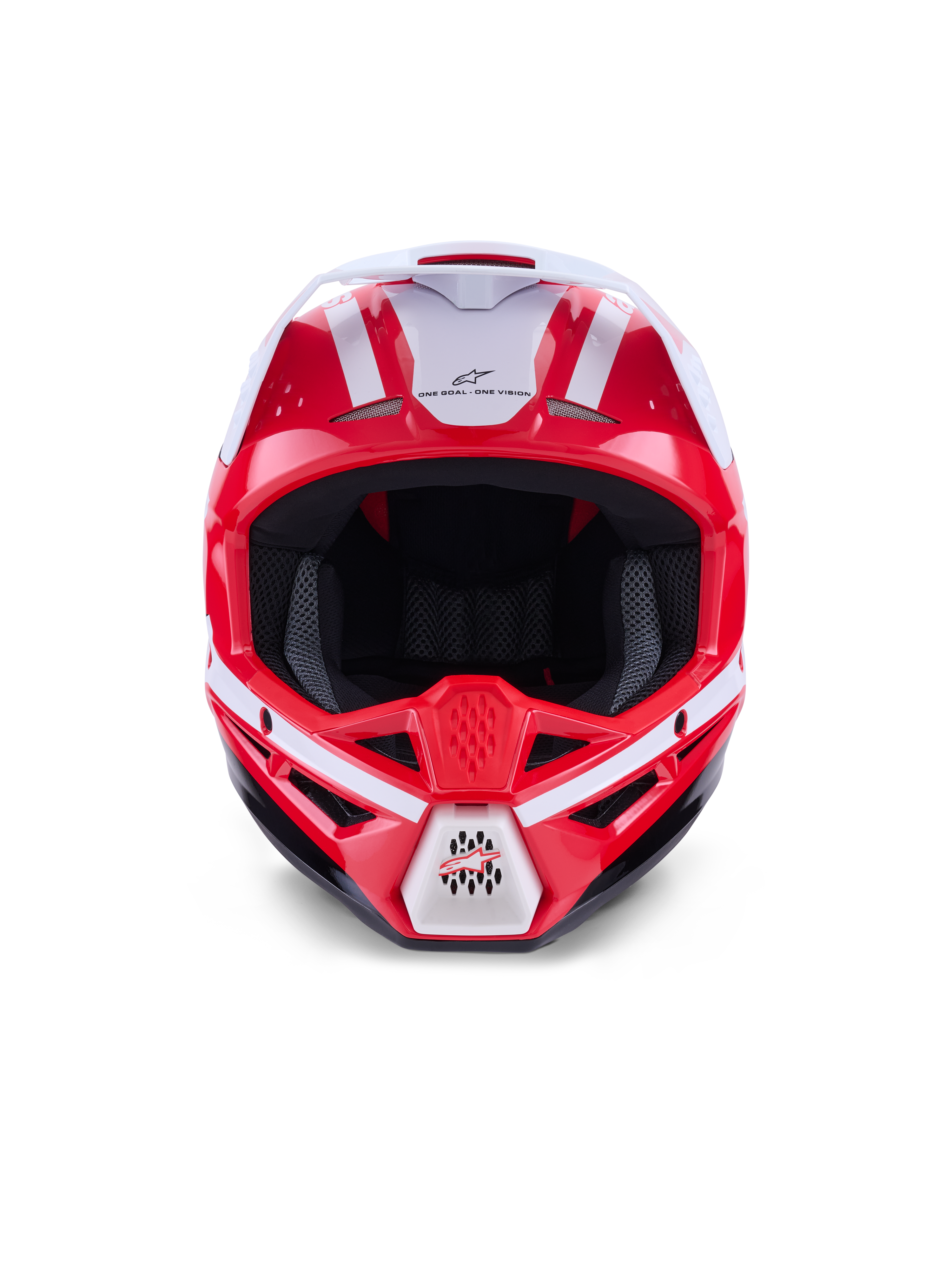 Alpinestars S-M3 Heat Helm, Motocross-Offroad-Helm, Rot, Weiß und Schwarz, ECE 22.06-zertifiziert, Frontansicht.
