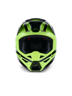 Alpinestars S-M3 Heat Helm, Frontansicht, Gelb Fluo und Schwarz Glänzend, professioneller Motocross- und Offroad-Helm, mit belüftetem Kinnbügel und schlankem aerodynamischem Design mit schwarzen Akzenten.