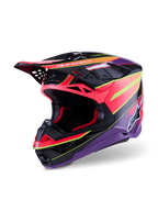Alpinestars Supertech M10 Era Helm, Motocross-Helm, Pink, Violett und Gelb Fluo Glänzend, mit Multi-Composite-Carbon-Schale, aerodynamischem Design mit 28 Belüftungsöffnungen, glänzendes Finish mit lebhaften Grafiken und Alpinestars-Branding, professionelle Offroad-Rennausrüstung