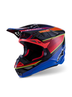 Alpinestars Supertech M10 Era Helm, Motocross-Helm, Blau, Rot und Gelb Fluo Glänzend, professionelles Multi-Composite-Carbon-Schalendesign mit fortschrittlichen Belüftungsöffnungen und aerodynamischem Visier für Offroad-Rennsport