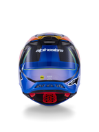 Alpinestars Supertech M10 Era Helm, Motocross-Helm, Rückansicht, Blau Rot Gelb Fluo Glänzend, mit Belüftungsöffnungen, Carbon-Verbundschale, Alpinestars-Branding und MIPS-Sicherheitsaufkleber, fortschrittlicher Offroad-Schutz
