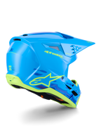 Alpinestars S-M3 Force OCD Helm, Motocross-Helm, Cyan Glänzend mit schwarz-weißen Akzenten, schlankes aerodynamisches Design, integrierte Belüftungsöffnungen und ein schützendes Visier für Offroad-Performance.