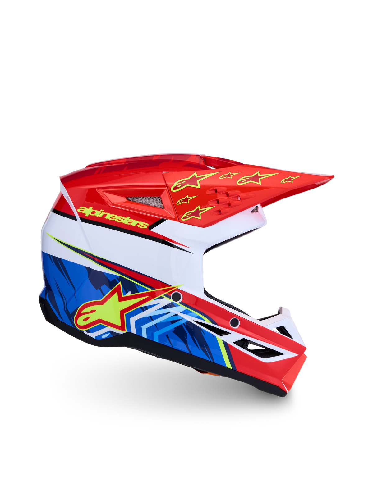 Alpinestars SM3 Jugend-Helm Falcon ECE06, Motocross-Helm für Kinder, Rot und Blau mit gelben Akzenten, ECE 2206-zertifiziert