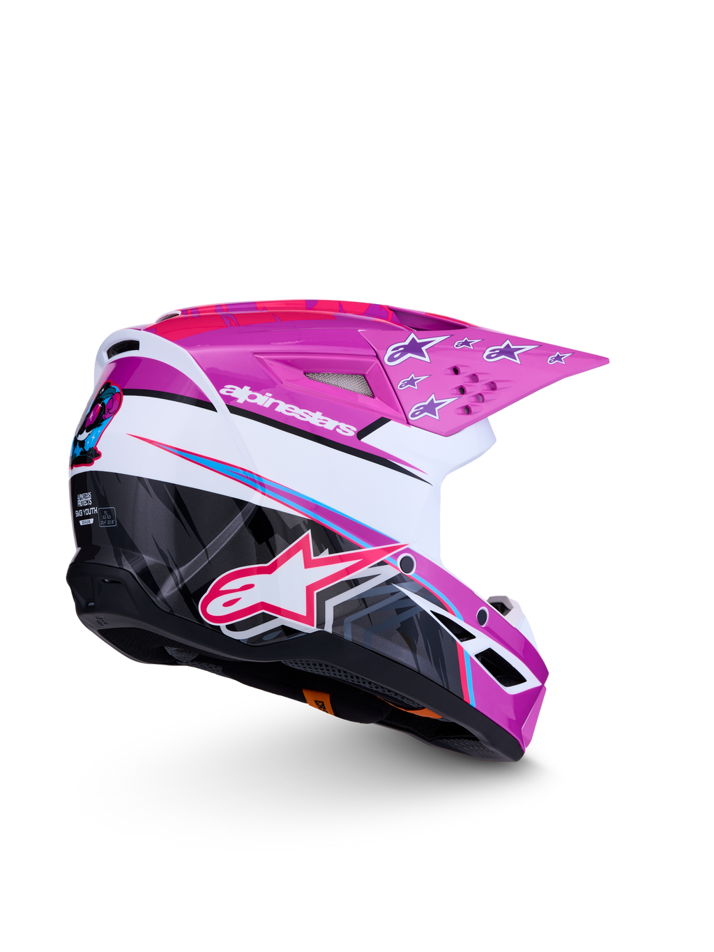 Alpinestars SM3 Jugend-Helm Falcon ECE06, Motocrosshelm für Jugendliche, Lila und Weiß mit glänzend pinken Grafiken, ECE 2206 zertifiziert.
