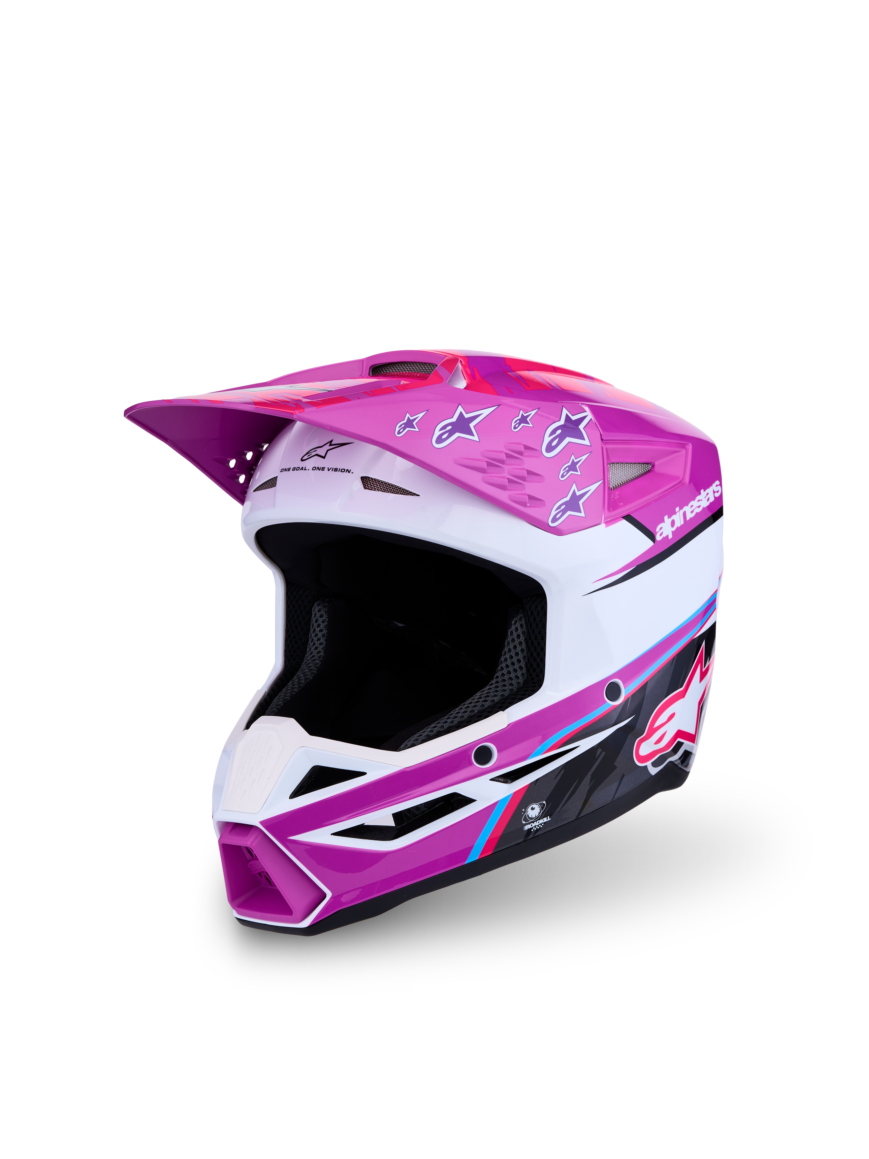 Alpinestars SM3 Jugend-Helm Falcon, Motocross-Helm für Kinder, Lila und Weiß mit Pink-Akzenten, ECE 22.06 zertifiziert.
