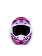 Alpinestars SM3 Jugend-Helm Falcon ECE06, Motocross-Helm in Lila und Weiß, Frontansicht mit Belüftung für den Offroad-Einsatz.