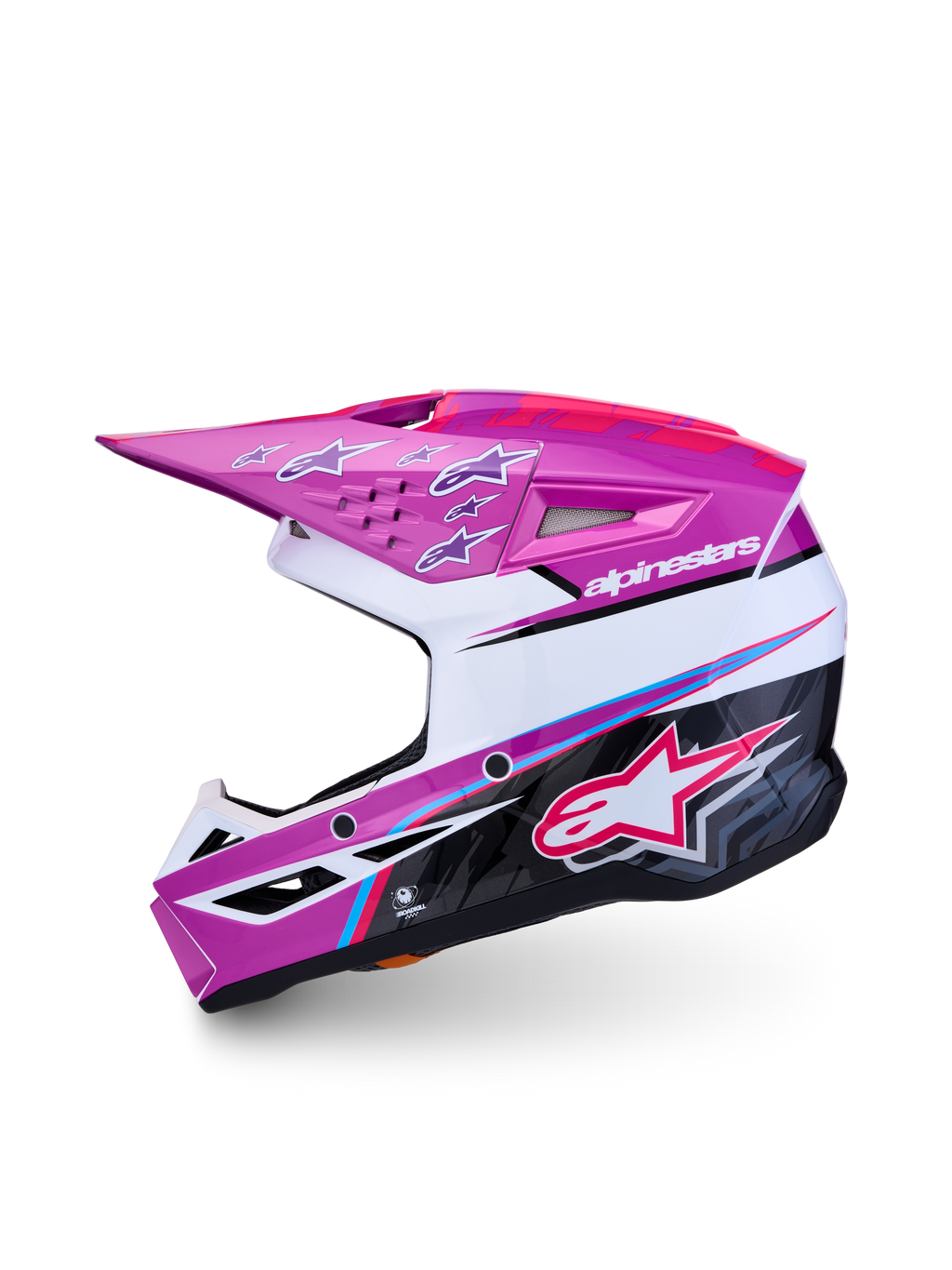 Alpinestars SM3 Jugend-Helm Falcon ECE06, Motocross-Helm für Jugendliche, Lila und Weiß, glänzende ECE 22.06-Schale.