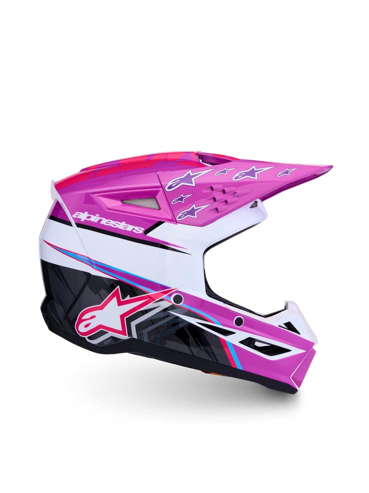 Alpinestars SM3 Jugend-Helm Falcon, Motocross-Helm in Lila, Weiß und Leuchtpink, ECE06-zertifizierter leichter Schutz.