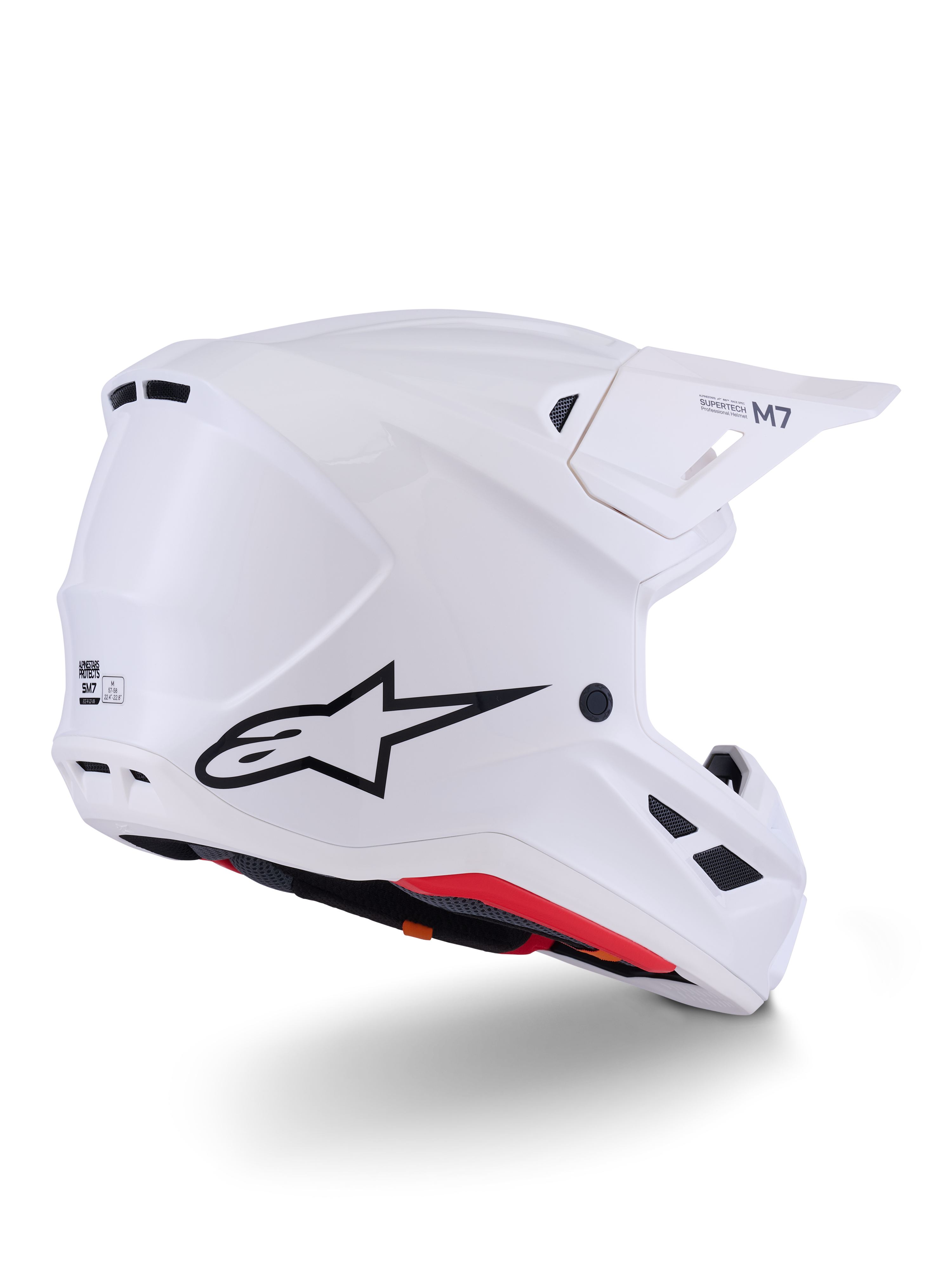 Alpinestars S-M7 Solid Helmet ECE 22.06, Motocross Helmet, White Glossy, full-face off-road design, streamlined aerodynamic shell with multiple ventilation ports, black visor, high-performance protection for motocross and off-road racing